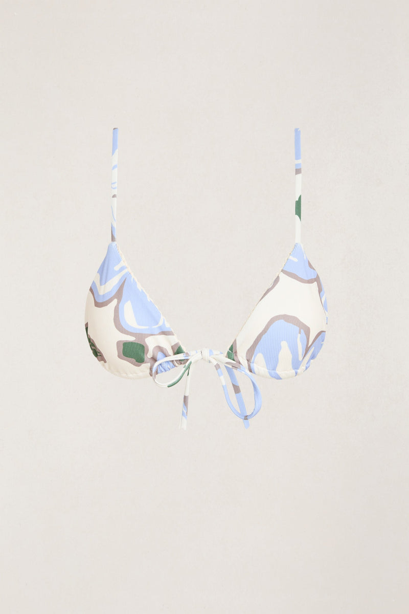 Gigi Flora Tie Front Slide Tri Top Blue