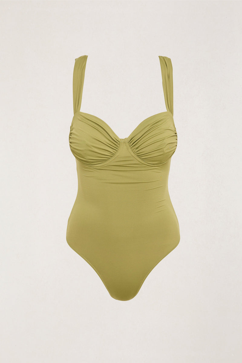 Goldie Gathered Balconette One Piece Olive