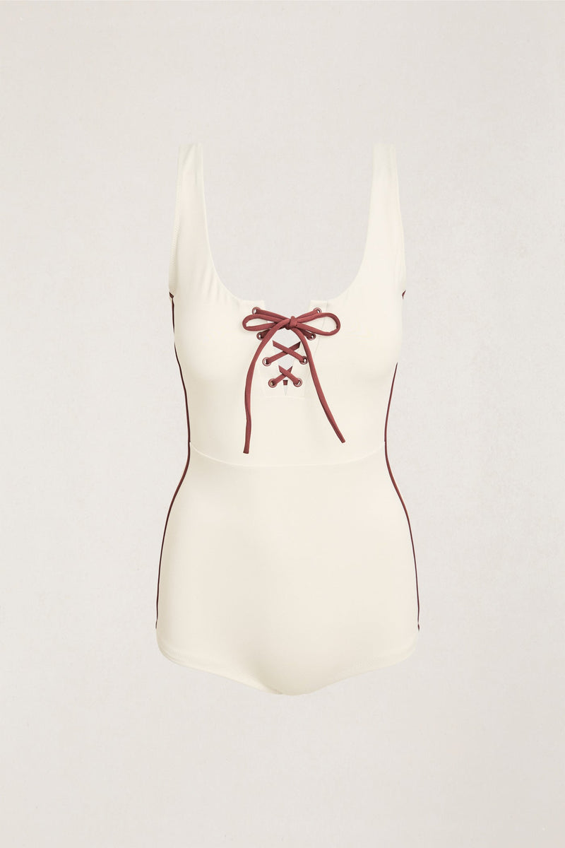 Contrast Surf Short Lace Up One Piece Cream