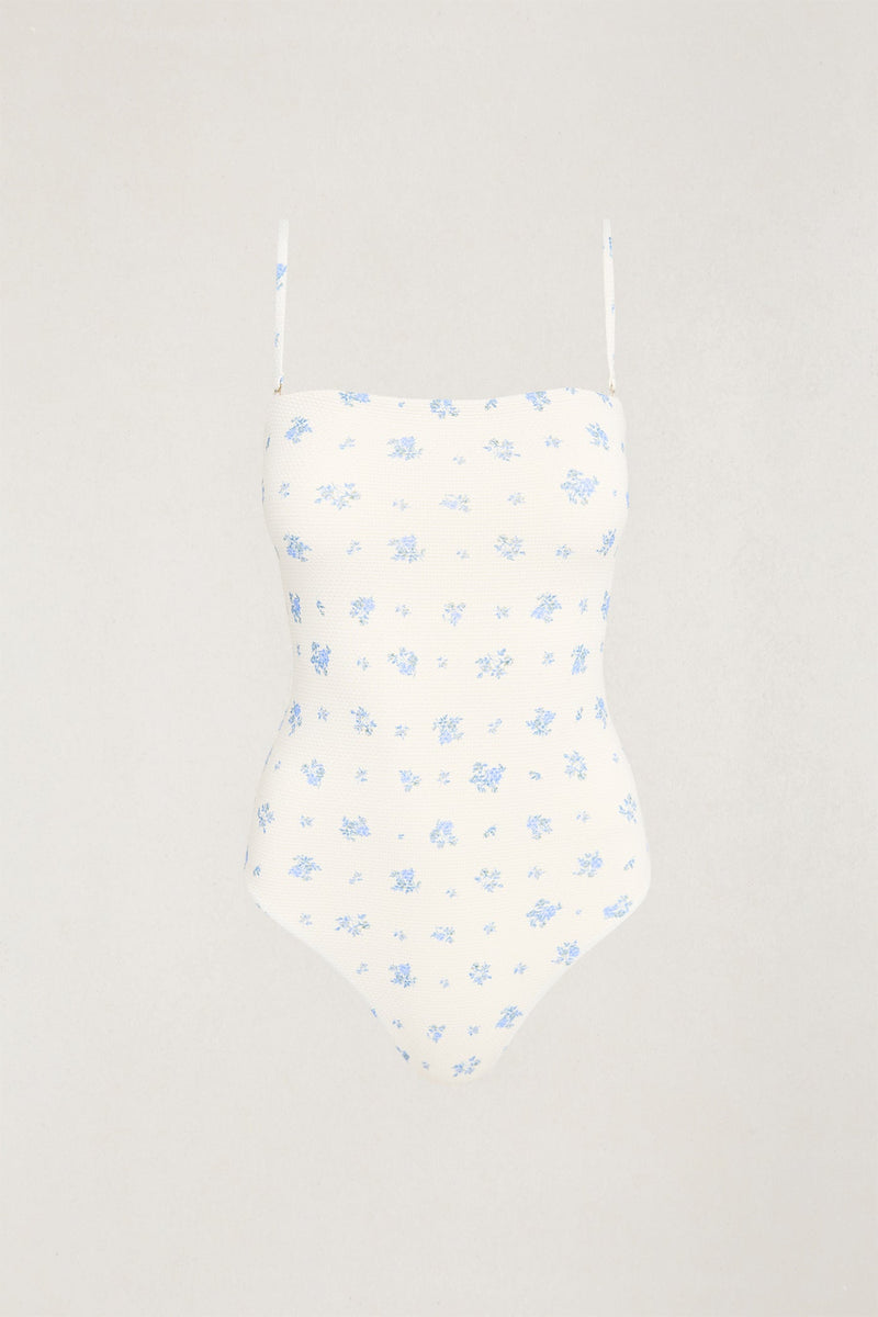 Dahlia Floral Scrunched Side One Piece Sky