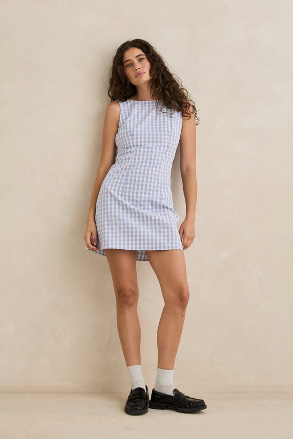 Remi Check Mini Dress Blue