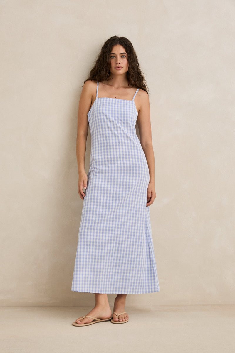 Remi Check Maxi Dress Blue