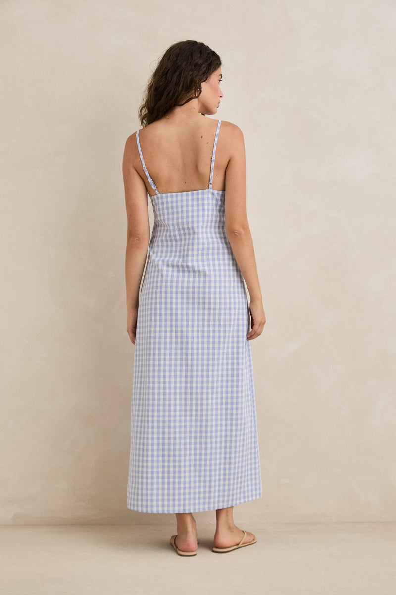 Remi Check Maxi Dress Blue