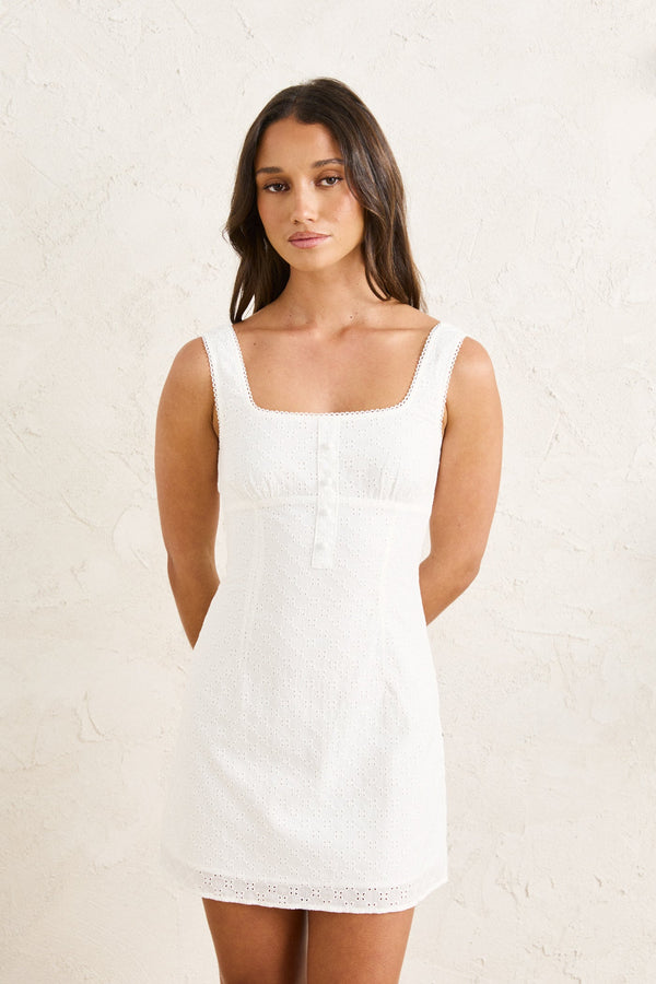 Lia Broderie Mini Dress White