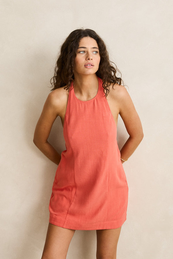Sunny Days Halter Linen Mini Dress Citrus