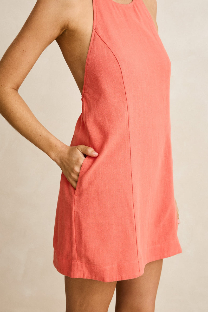 Sunny Days Halter Linen Mini Dress Citrus
