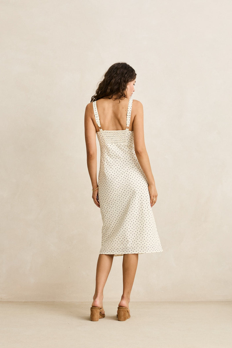 Polka Midi Dress Cream