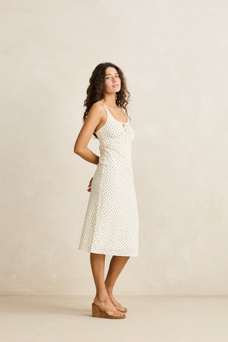 Polka Midi Dress Cream