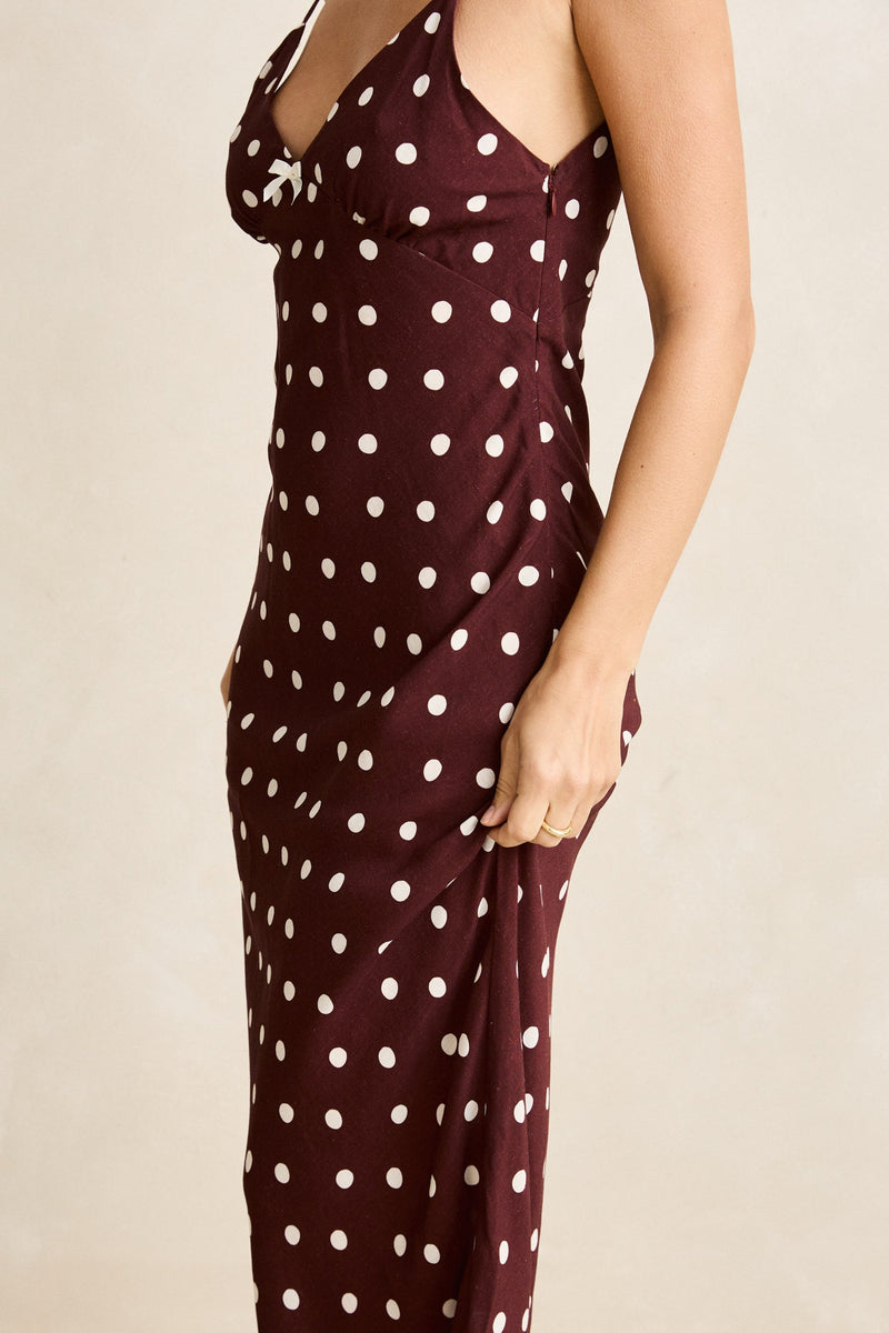 Polka Dot Bias Midi Dress Cafe