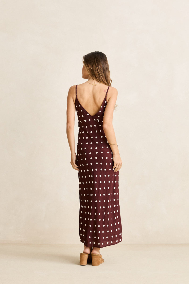 Polka Dot Bias Midi Dress Cafe