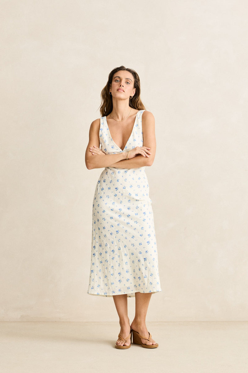 Dahlia Bias Cut Dress  Sky