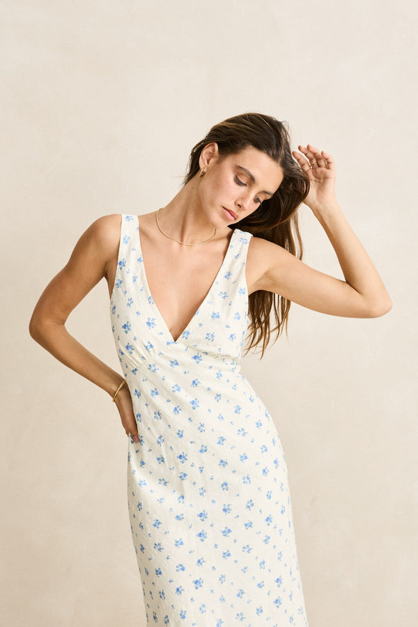 Dahlia Bias Cut Dress  Sky