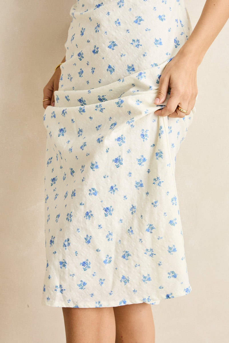 Dahlia Bias Cut Dress  Sky