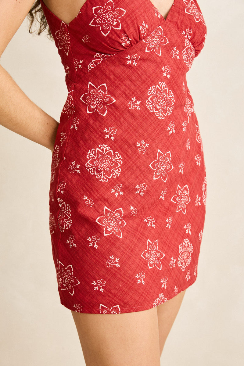 Doily Floral Bias Mini Dress Cherry