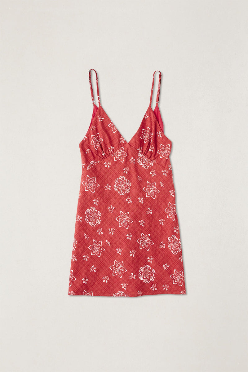 Doily Floral Bias Mini Dress Cherry