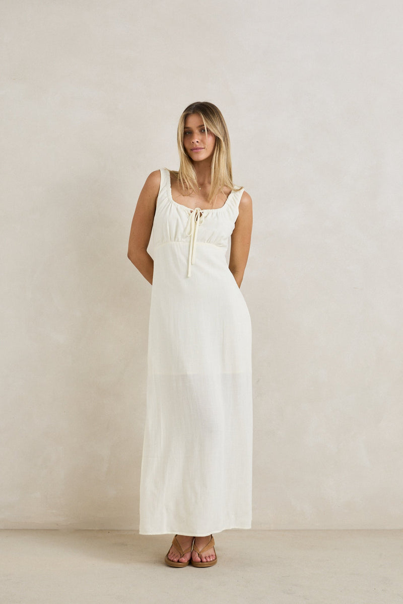 Del Rio Gathered Maxi Dress White