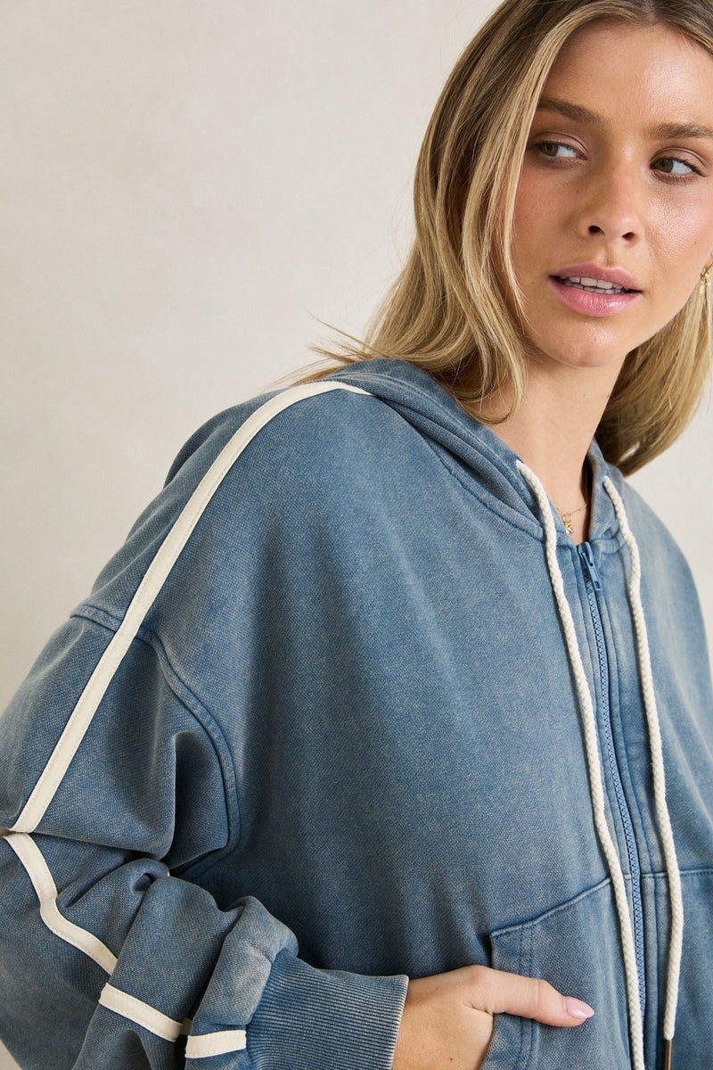 Sun Wash Terry Full Zip Hoodie Washed Blue