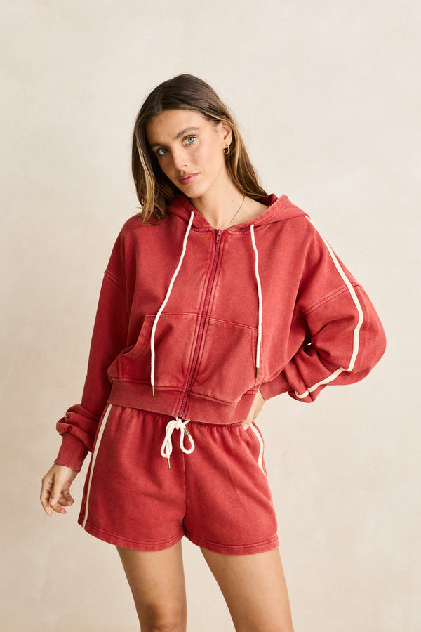 Sun Wash Terry Full Zip Hoodie Washed Red