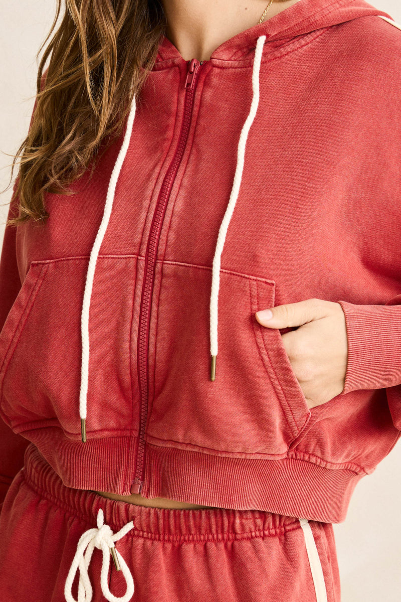 Sun Wash Terry Full Zip Hoodie Washed Red