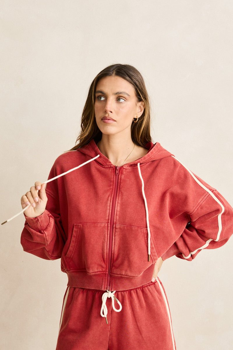 Sun Wash Terry Full Zip Hoodie Washed Red