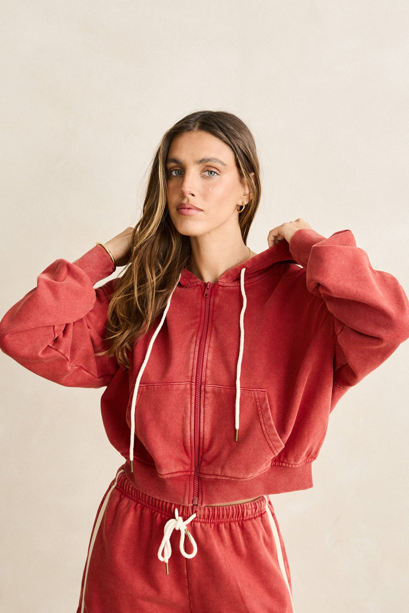 Sun Wash Terry Full Zip Hoodie Washed Red