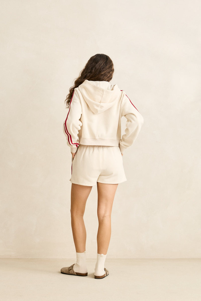 Contrast Fleece Full Zip Hoodie Stone