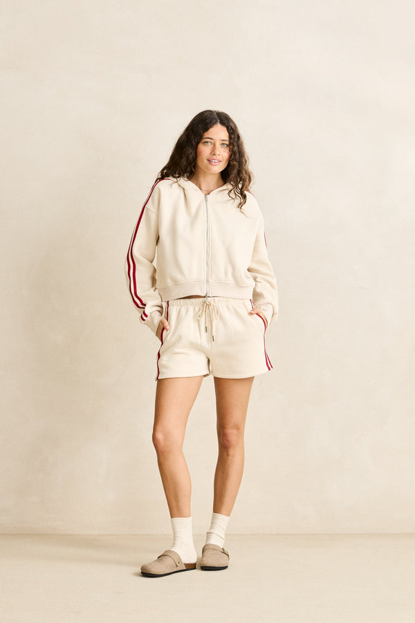 Contrast Fleece Full Zip Hoodie Stone