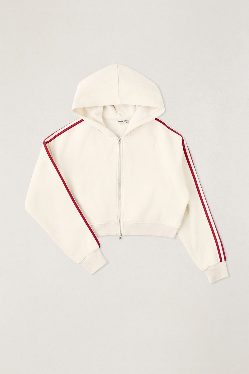 Contrast Fleece Full Zip Hoodie Stone