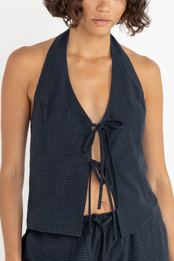 Louise Check Halter Top Navy