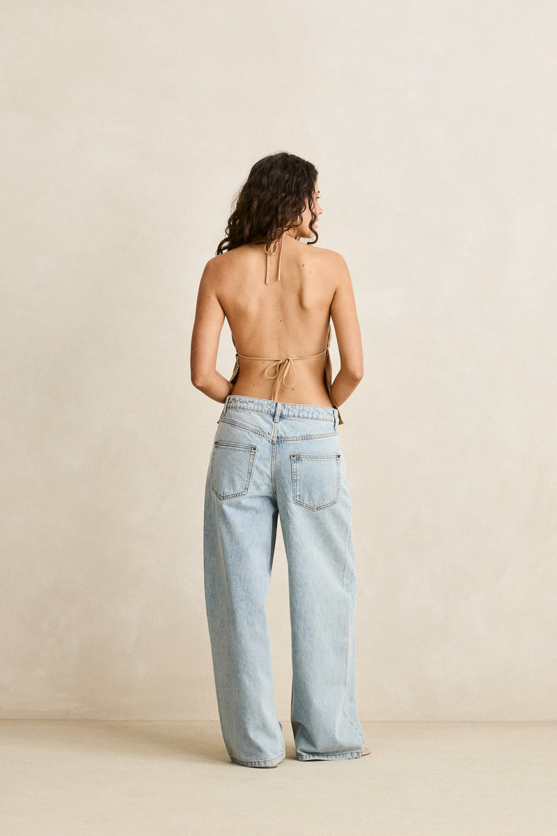 Sunny Days Linen Gathered Halter Top Sand