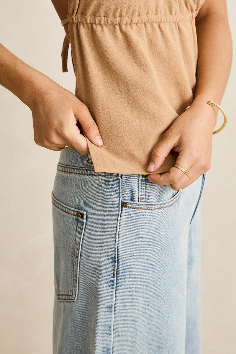 Sunny Days Linen Gathered Halter Top Sand