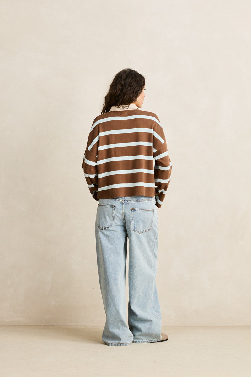 Rugby Polo Knit Sweater Brown