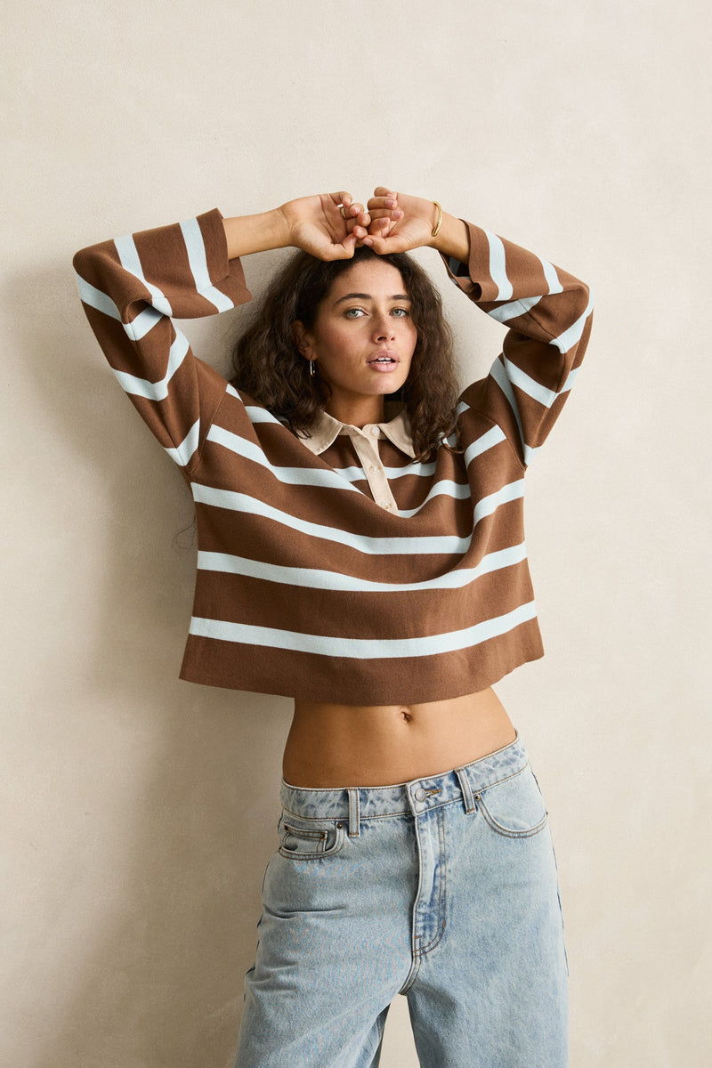 Rugby Polo Knit Sweater Brown