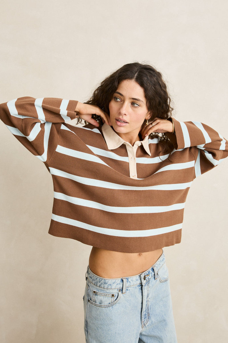 Rugby Polo Knit Sweater Brown