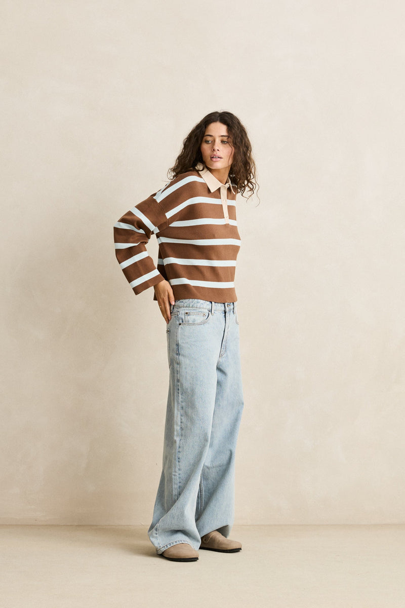 Rugby Polo Knit Sweater Brown