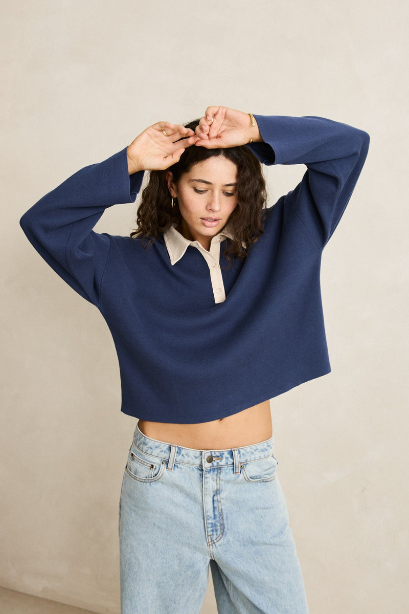 Rugby Polo Knit Sweater Navy