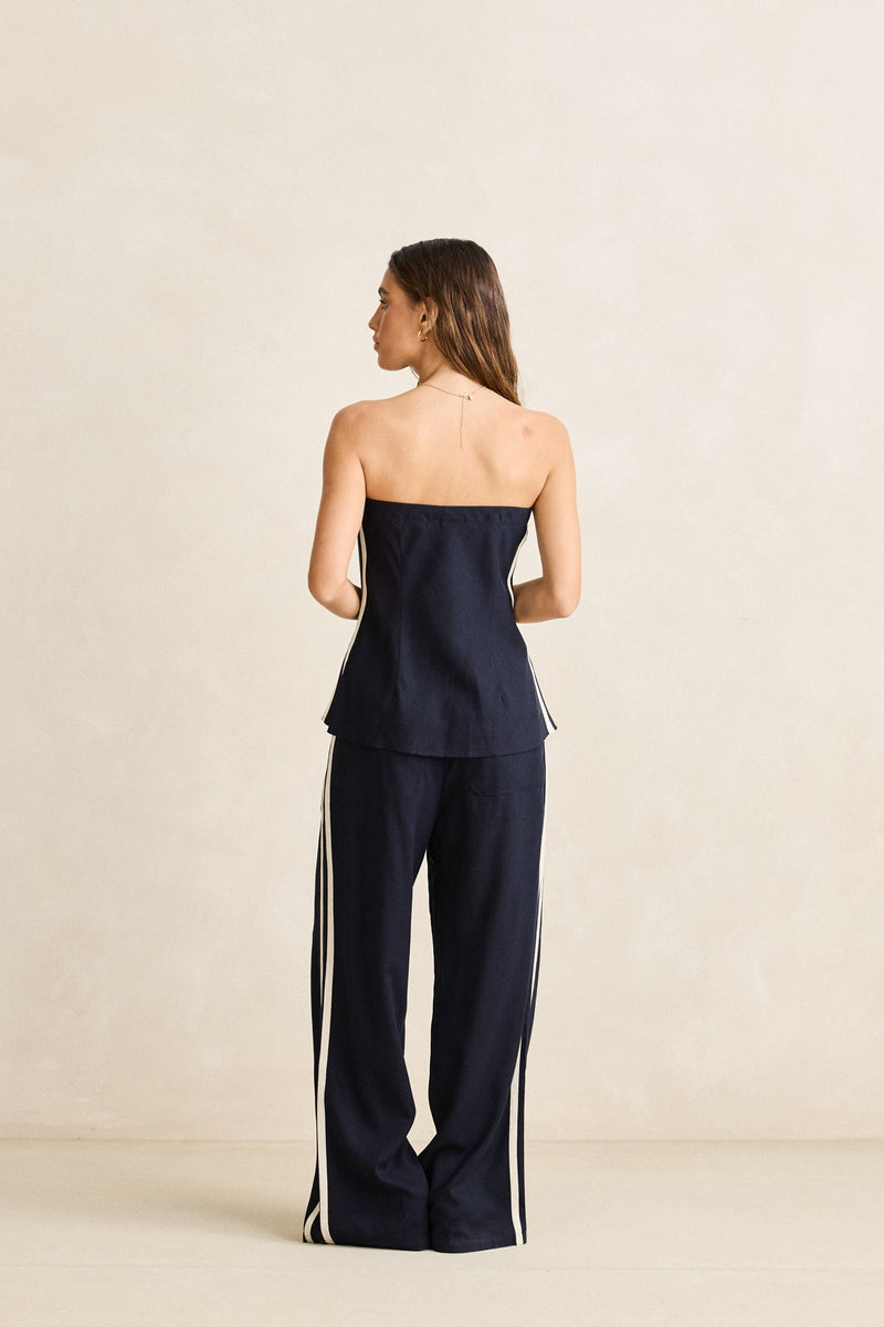 Contrast Linen Strapless Top Ocean