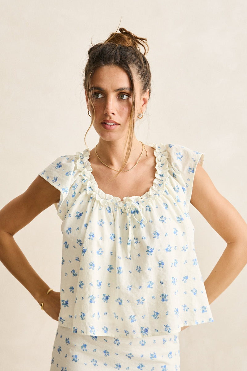 Dahlia Frill Top  Sky