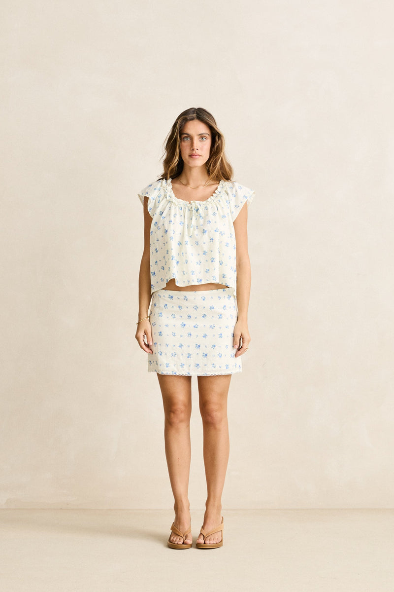 Dahlia Frill Top  Sky