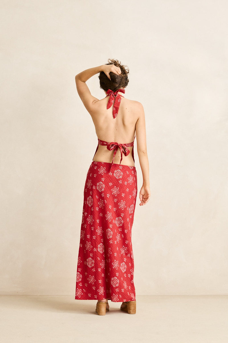 Doily Floral Halter Top Cherry