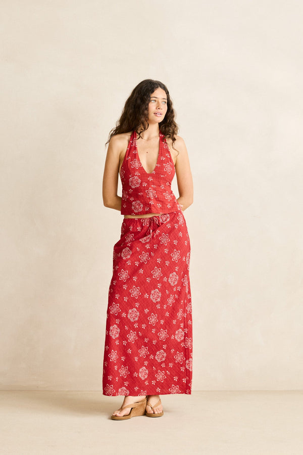 Doily Floral Halter Top Cherry