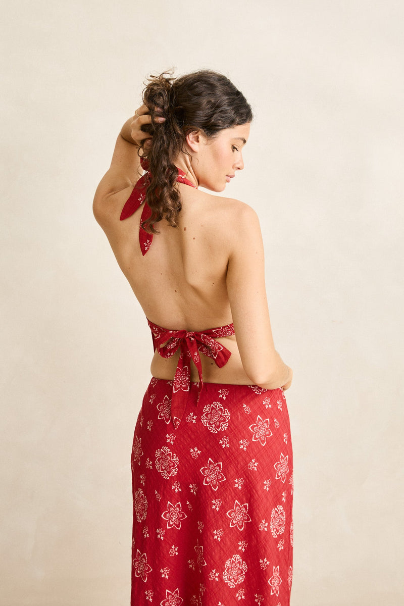 Doily Floral Halter Top Cherry