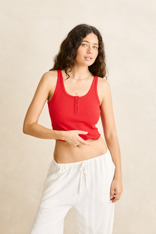 Waffle Henley Tank Cherry