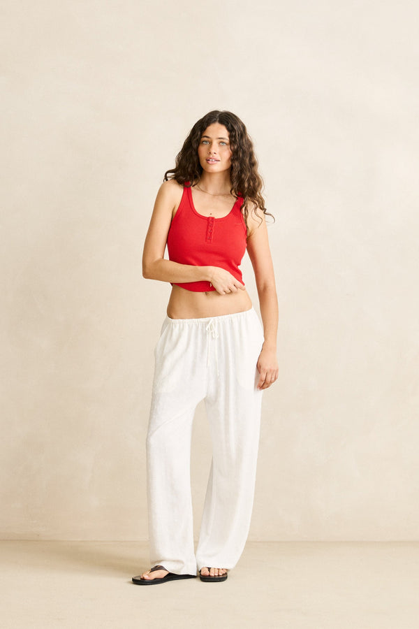 Waffle Henley Tank Cherry