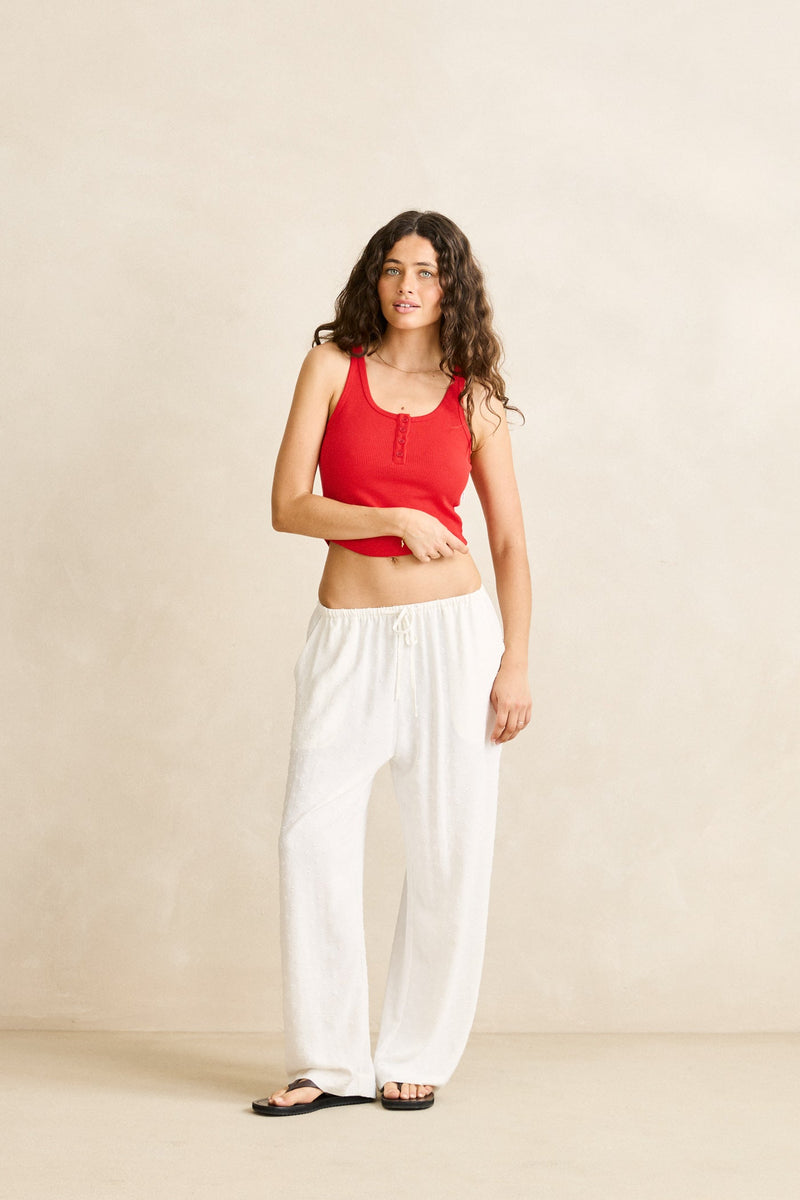 Waffle Henley Tank Cherry