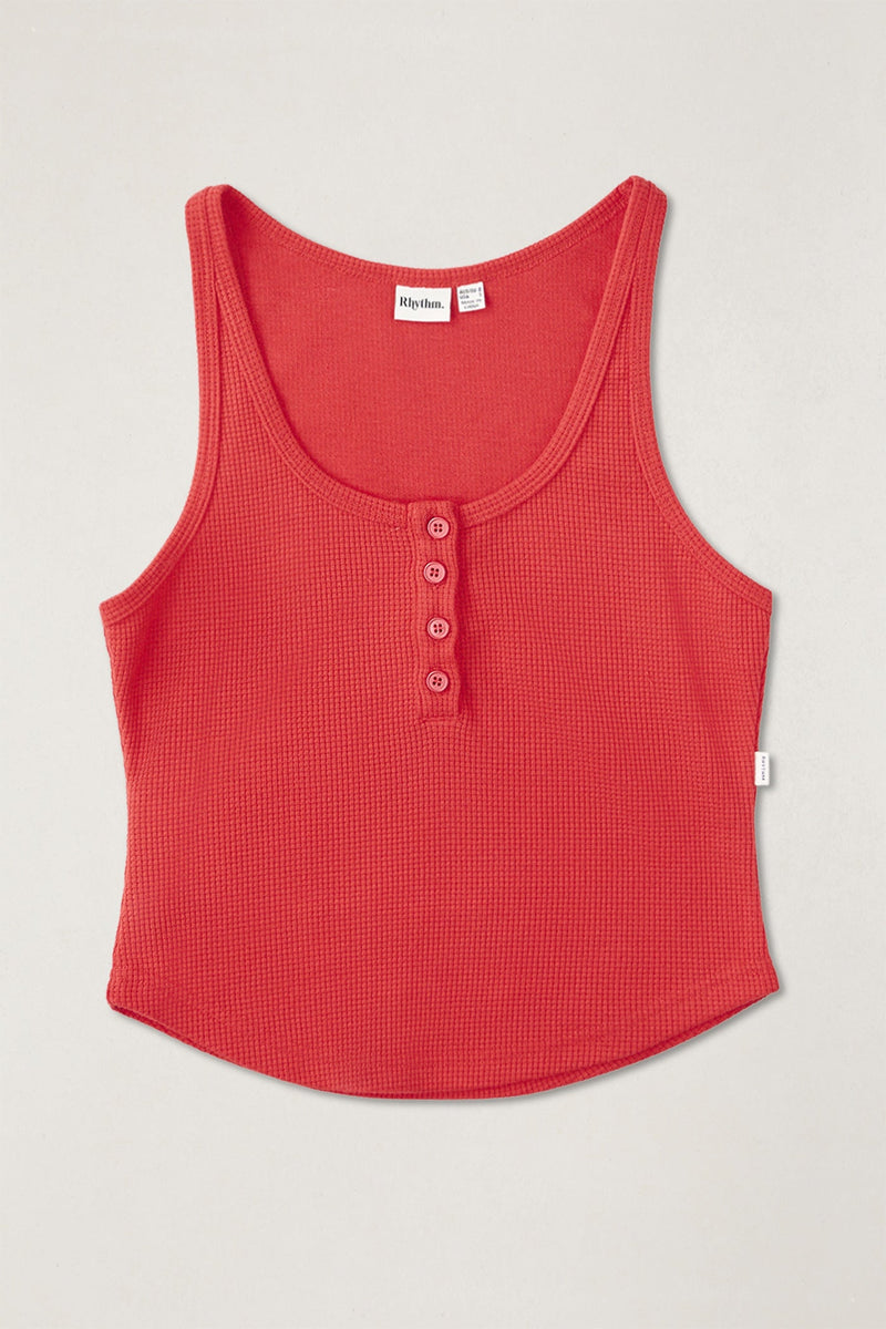Waffle Henley Tank Cherry