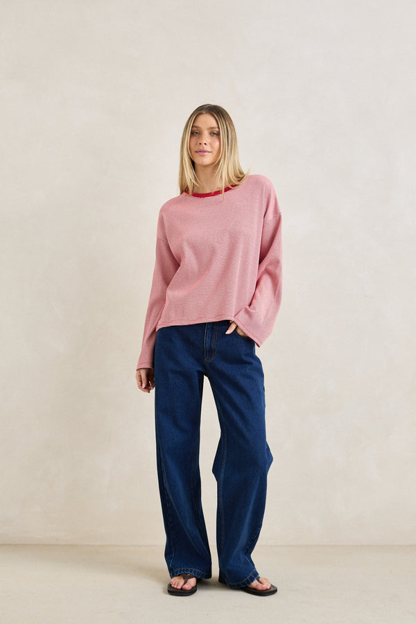 Lexi Stripe Long Sleeve Top Cherry
