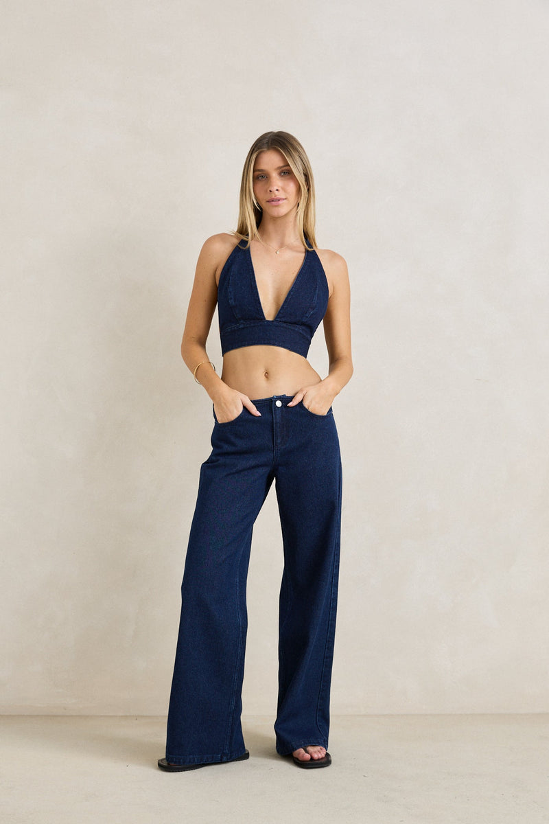 Juna Denim Halter Top Dark Blue Wash