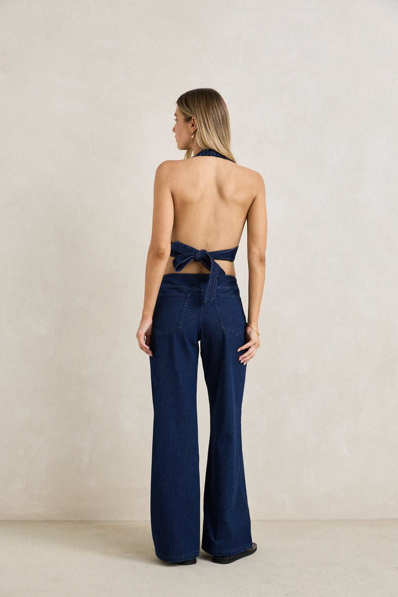 Juna Denim Halter Top Dark Blue Wash