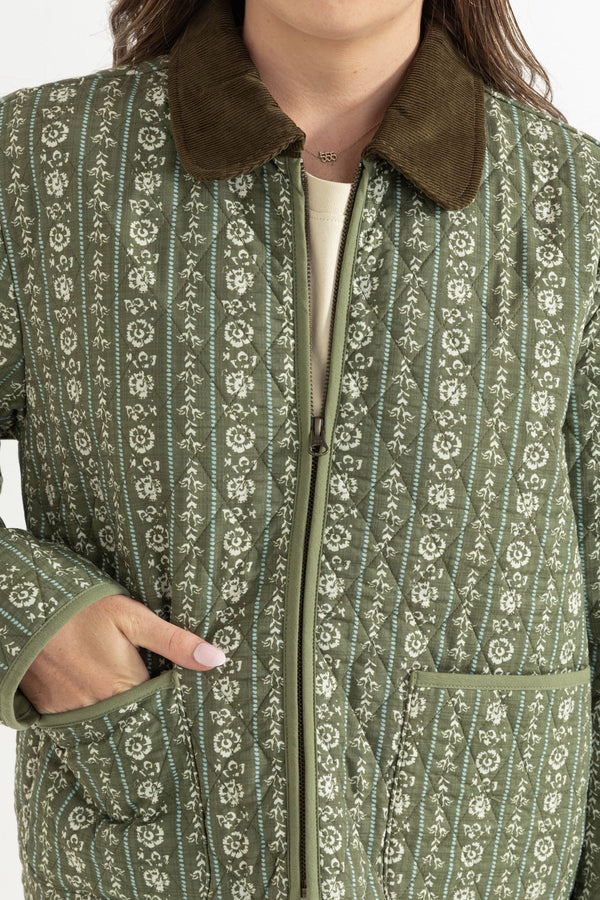 Vintage Floral Quilted Jacket Dusty Olive